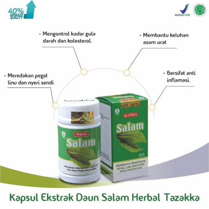 

Kapsul Ekstrak Daun Salam Tazakka isi 60 membantu meredakan pegal linu nyeri sendi asam surat