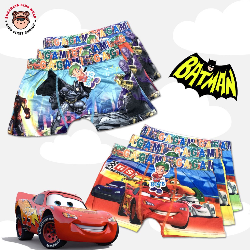 Boxer Anak Laki - Laki Motif Cars dan Super Hero Gagami