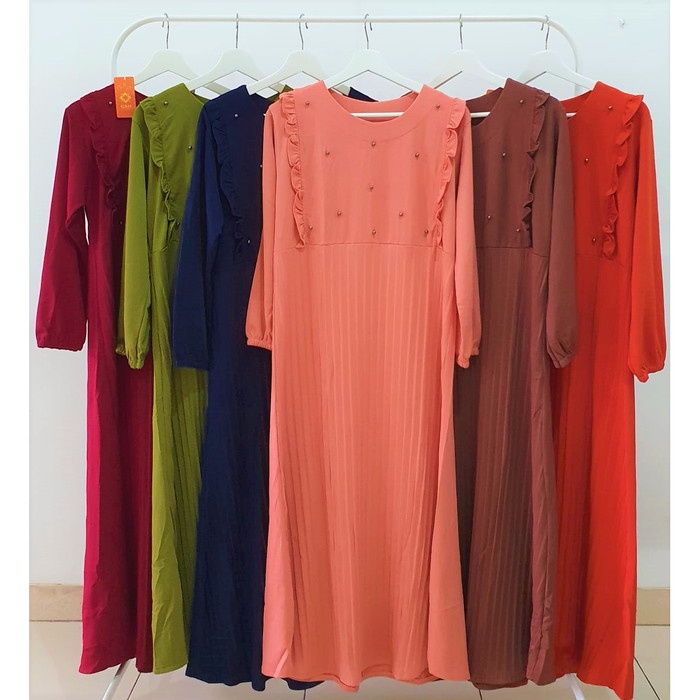 FASHION MUSLIM WANITA DEWASA / BAJU GAMIS PRISKET MUSLIM TERBARU - Merah Muda