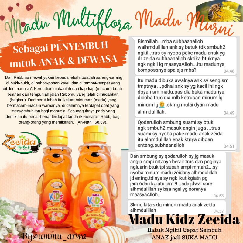 

Madu Anak Madu Multiflora Madu Murni Penambah Nafsu Makan Anak, Motorik, Kecerdasan OTAK, Kesehatan dll