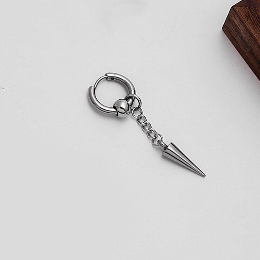 1 Pc Anting Rantai Rumbai Panjang Bentuk Segitiga Geometris Bahan Stainless Steel Gaya Punk Untuk Pria Dan Wanita