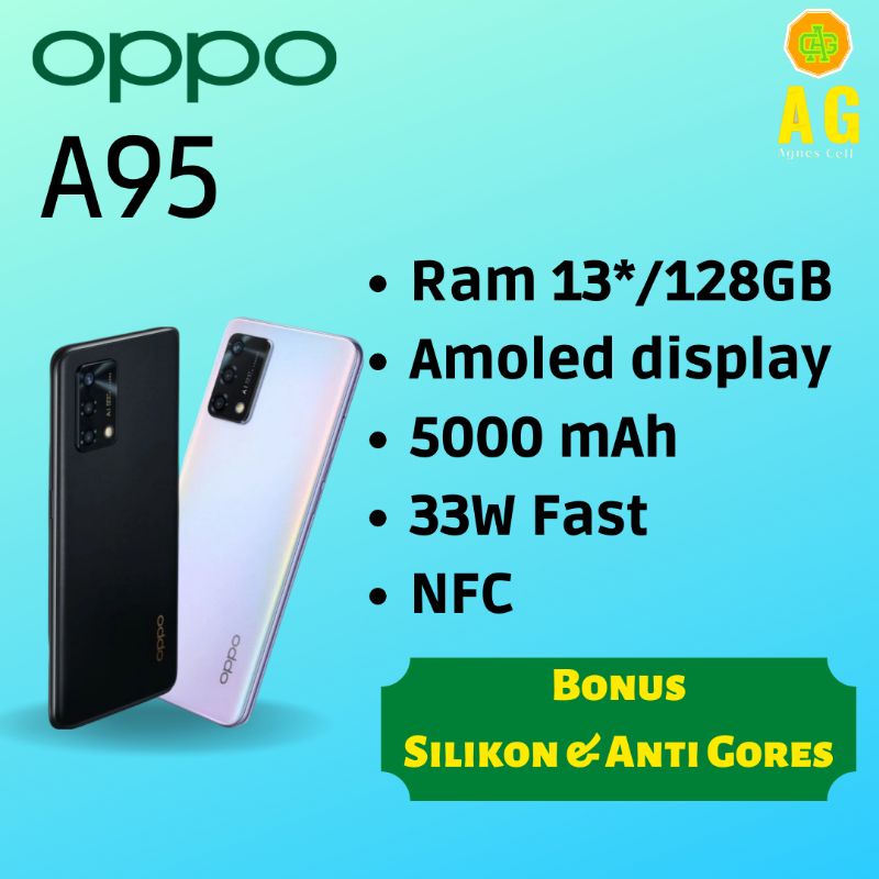 OPPO A95 RAM 8/128 RAM 8GB+5GB Extended RAM 128GB ROM Resmi Indonesia | Perak Hitam
