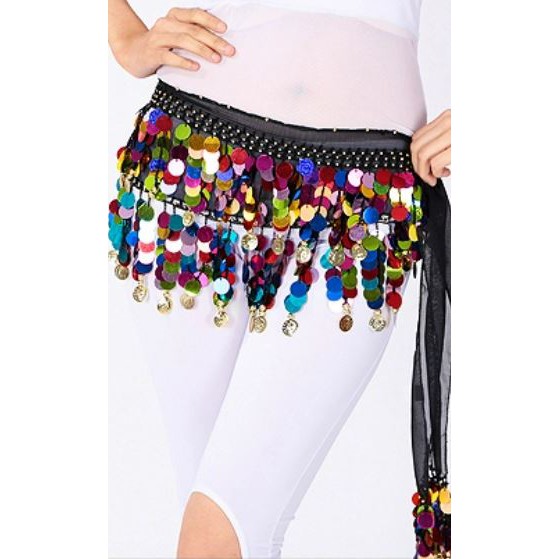 Belly Dance Hip Scarf Belt Sifon Chifon Selendang Tari Perut Murah Sequin Tribal Dance Pinggul Koin Emas Gold Coin Belly Beat Fusion Fit Fitness Gym Belt
