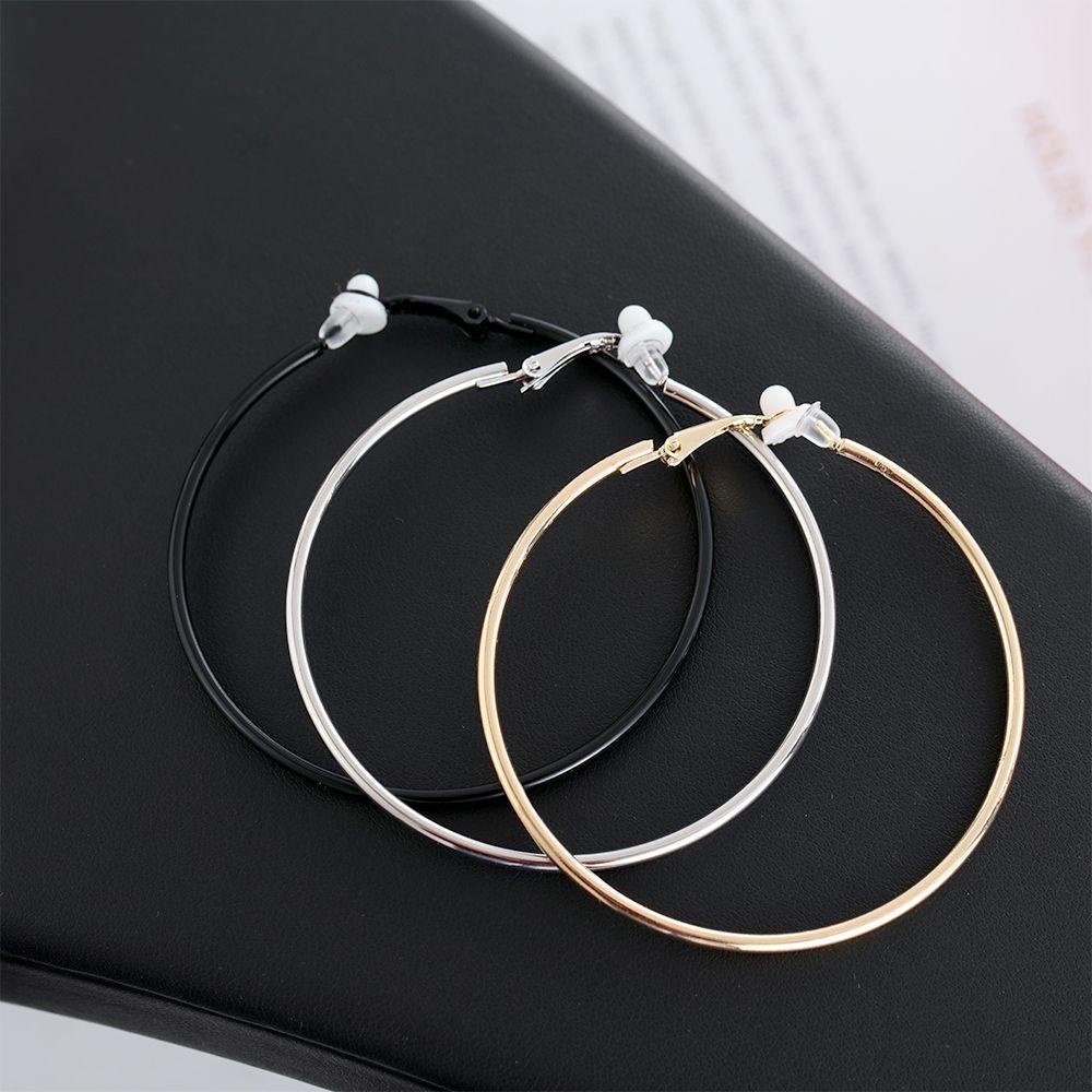 Lily 1pasang Anting Hoops Perhiasan Dengan Bantalan Pad Gold Silver Black Tanpa Tindik