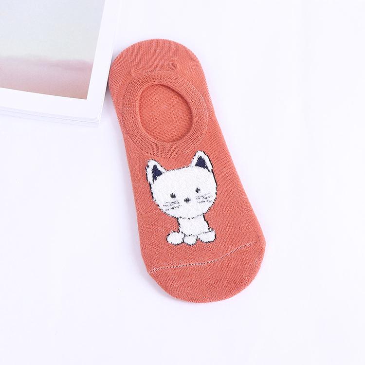 1 Pair Katun Kartun Lucu Hewan Pola Kaus Kaki Perahu Wanita Kucing