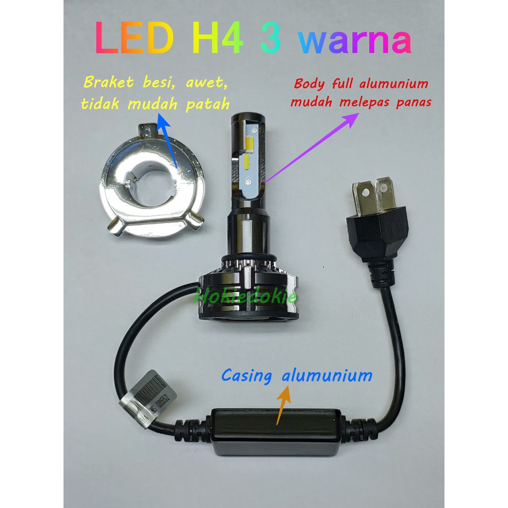 LED H4 3 warna 30 watt, original CSP Chip, 3000K 4300K 6000K