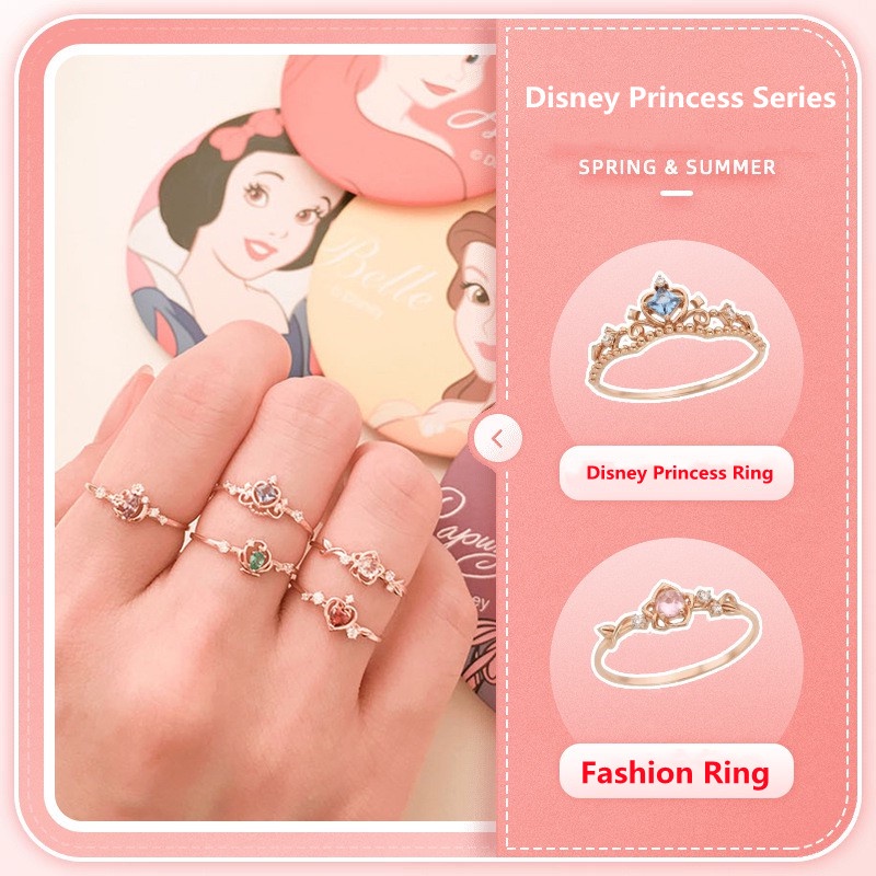 Disney Cincin Model Terbuka Bahan Sterling Silver 925 Desain Mahkota Hias Batu Hao Adjustable Untuk Wanita