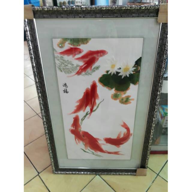 Lukisan Ikan Sulaman Benang Sutra