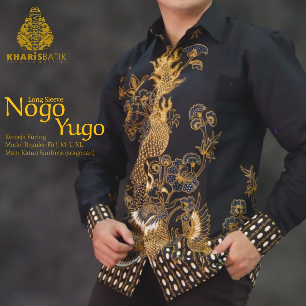 NOGO YUGO Atasan Kemeja Batik Pria PREMIUM Lengan Panjang Katun Halus FULL FURING KHARIS