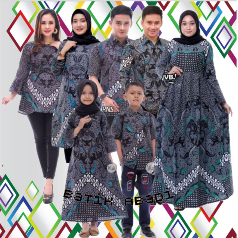 Batik couple keluarga modern terbaru set couple batik keluarga gamis jumbo dimensi abu termurah dish