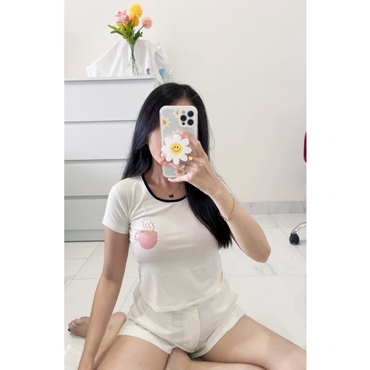 kaos crop list wanita murah , atasan croptop polos leher list logo cuptea wanita import murah