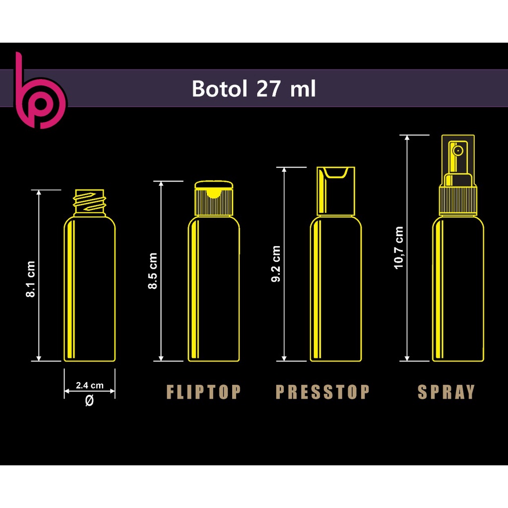 Botol Plastik PET 27ml BR Hitam Tutup Pump Treatment Half Cap