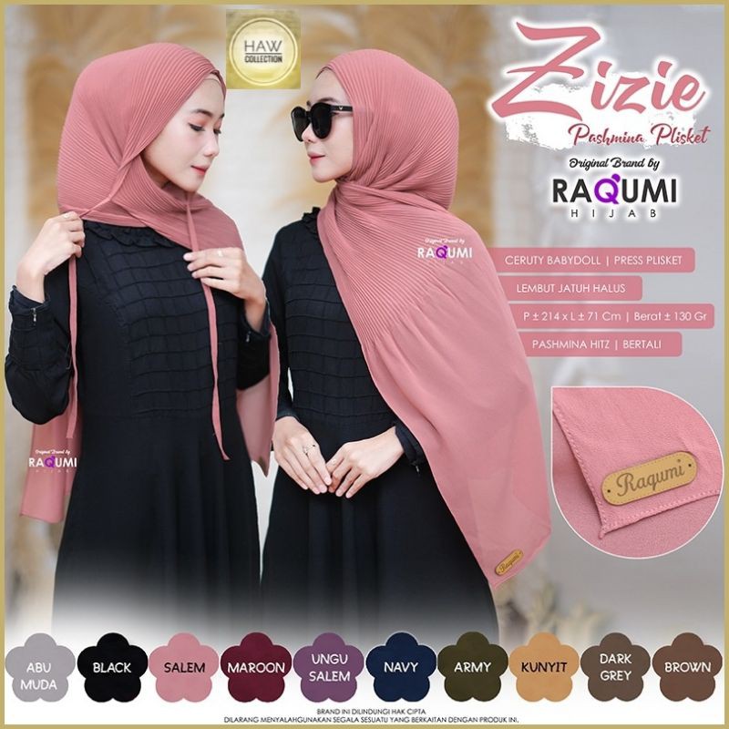 Pashmina Plisket Zizie Original Brand By Raqumi Hijab / Pashmina Tali Modern