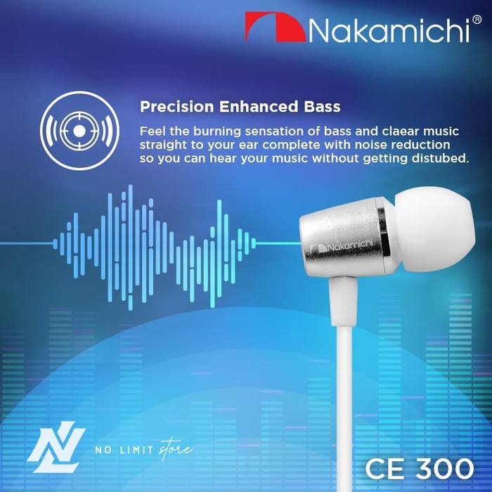 Nakamichi NM-CE300 In-Ear Earphone Kabel dengan Mikrofon - Hitam, Emas, Perak Titanium