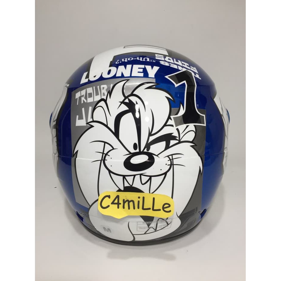 TERBARU DAN MURAH HELM GM EVO TAZMANIA 32 BLUE METALIC SILVER GLOSSY HALF FACE ,