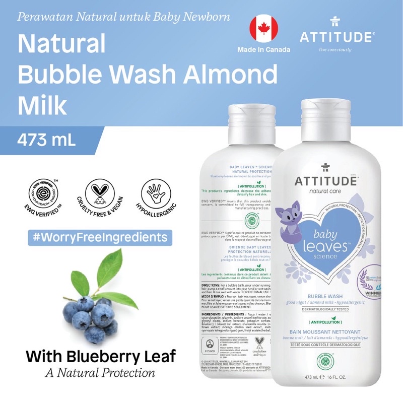 Attitude Natural Bubble Wash Almond Milk/Pear Nectar - Sabun Bayi