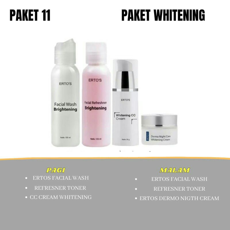 Ertos Paket Lengkap Perawatan Wajah original Berminyak Komedo flex hitam pori besar jerawar bruntusan radang kering Glowing-Paket 11