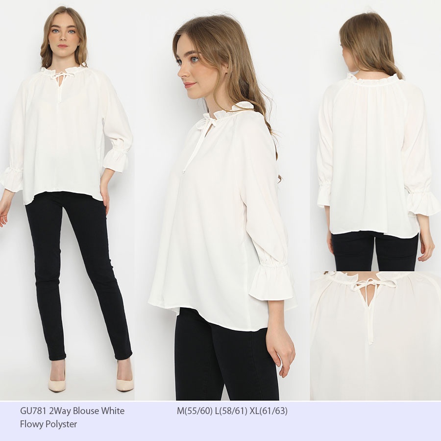 BLOUSE WANITA UNIQLO GU TIENECK BLOUSE-7