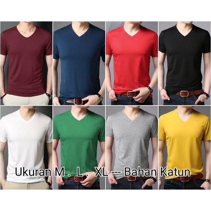 KAOS PRIA POLOS DISTRO LEHER V-NECK KATUN BISA COD