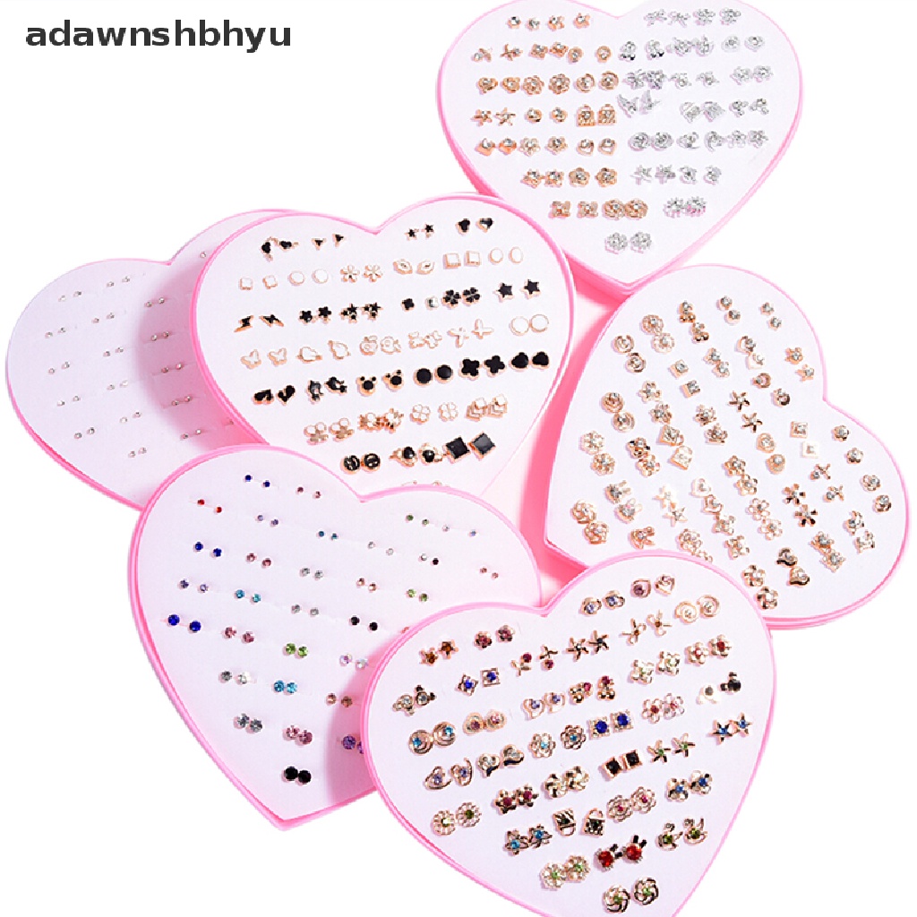 Adawnshbhyu 36pasang Fashion Wanita Gadis Kristal Diamante Bunga Stud Anting Set Perhiasan