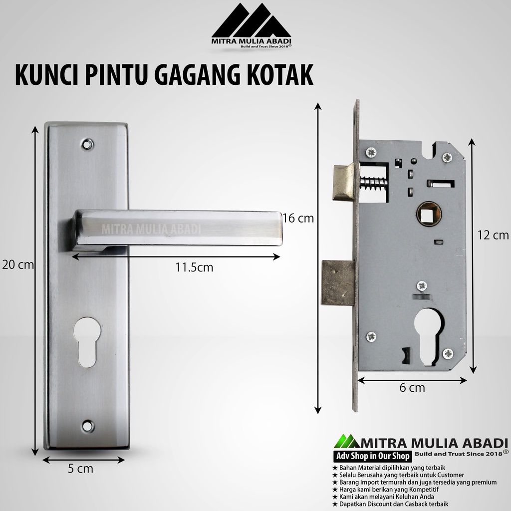 KUNCI PINTU RUMAH FULL SET GAGANG KOTAK PREMIUM KUALITAS TERBAIK 20cm