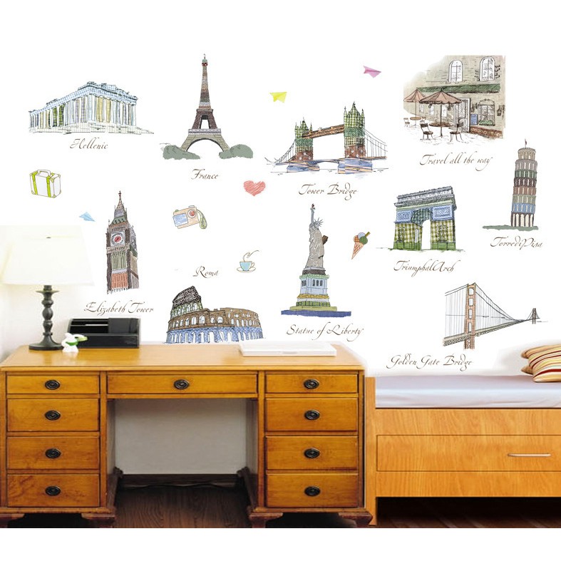 RELIZA Wall Sticker / Stiker Dinding 60X90 sketch KOTA PARIS PISA LIBERTY LONDON AY9090