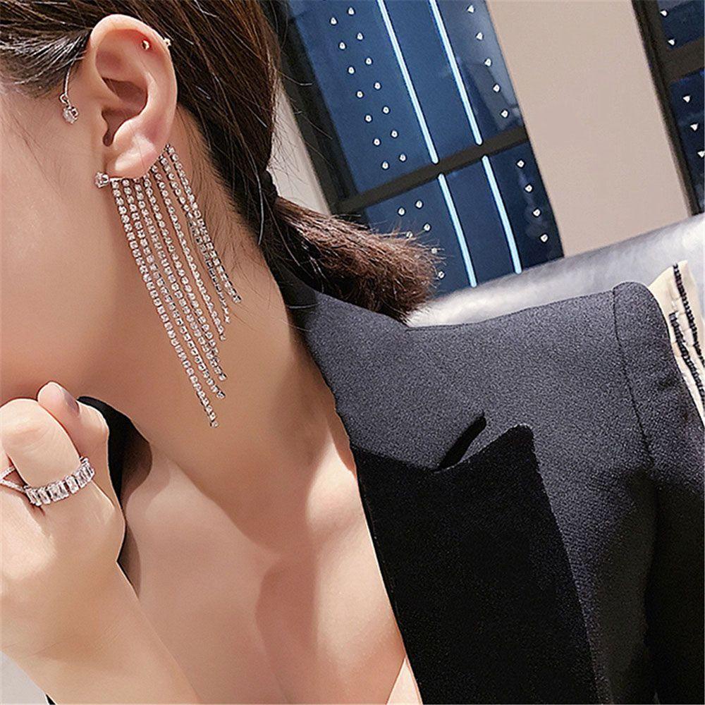 Needway  Anting 1pc Liontin Aksesoris Fashion Gantung Kristal Berlian Imitasi Tanpa Tindik Klip Telinga