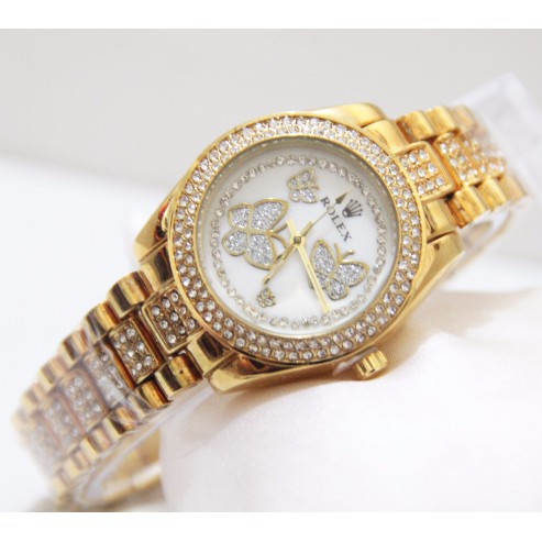 Rolex Wanita | Jam Tangan Wanita / Cewek Rolex Kupu Diamond Mini Rantai Gold B_SWH