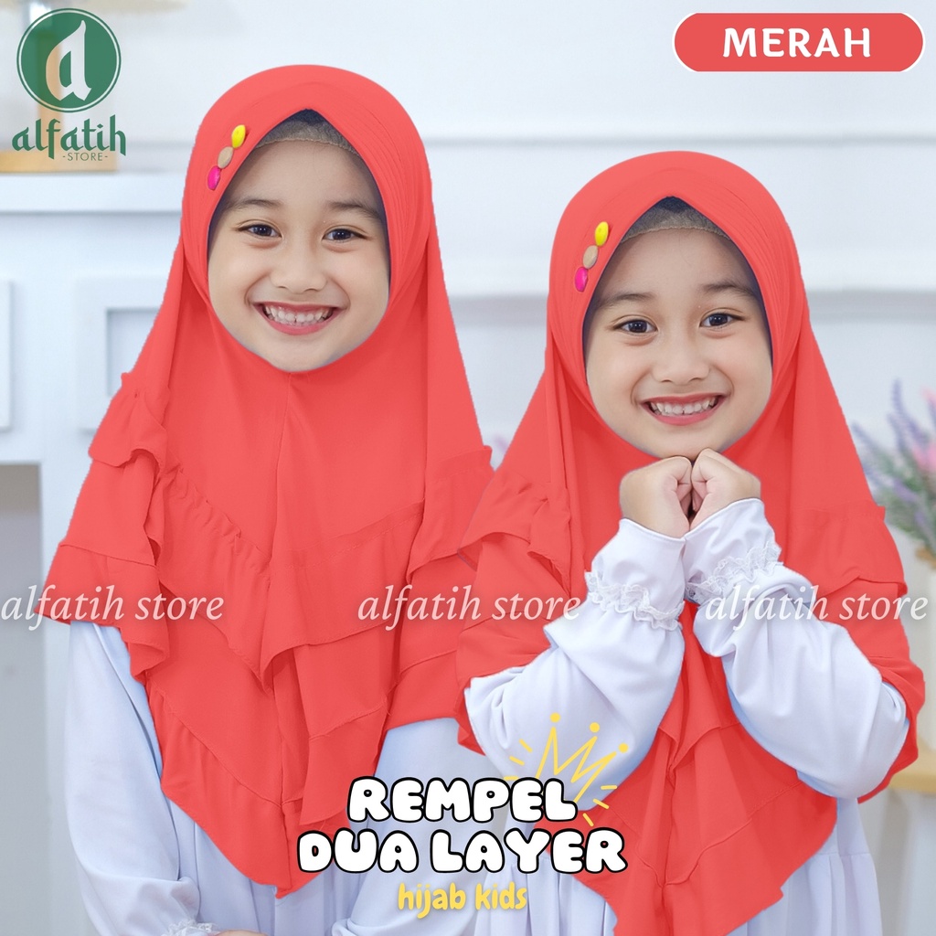 ALFATIH STORE / Jilbab Anak Rempel 2 layer / Kancing 3 Jersey / Jilbab Anak Murah teni