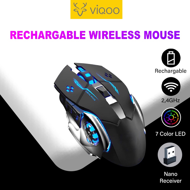 【COD】Viqoo Rechargeable RGB Gaming Mouse Wireless Ultra Thin Silent LED Light Computer Laptop Rechargeable Wireless Mouse