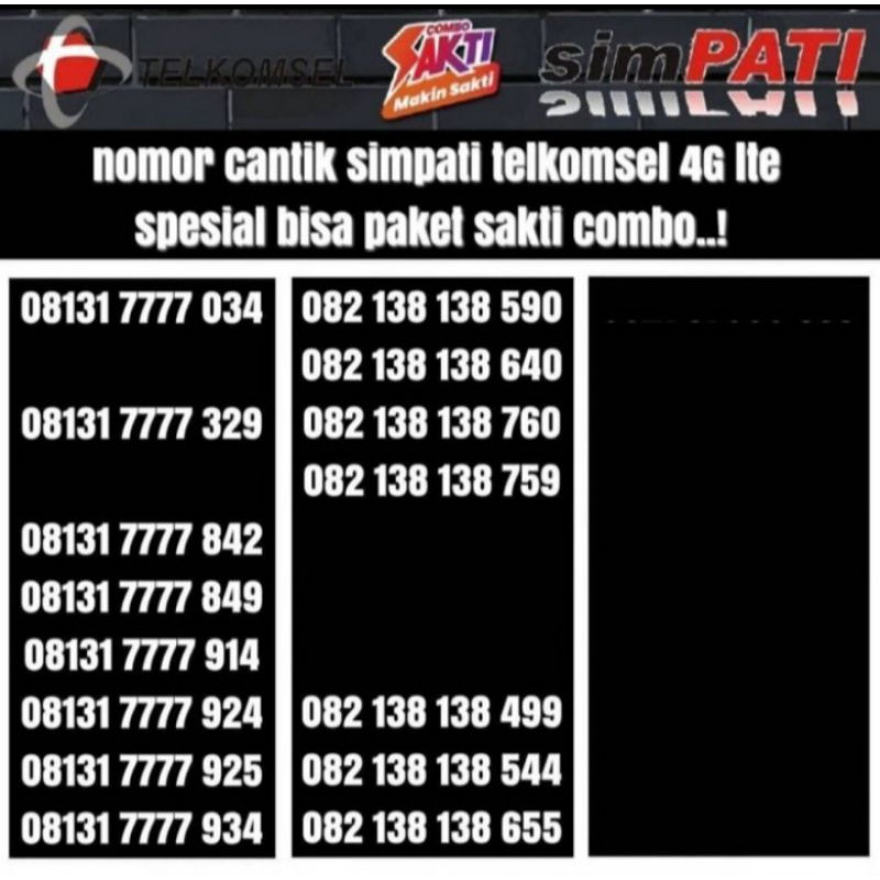 Nomer Cantik Kartu Perdana Simpati Telkomsel 4G Combo Sakti / Kartu Perdana / Simpati