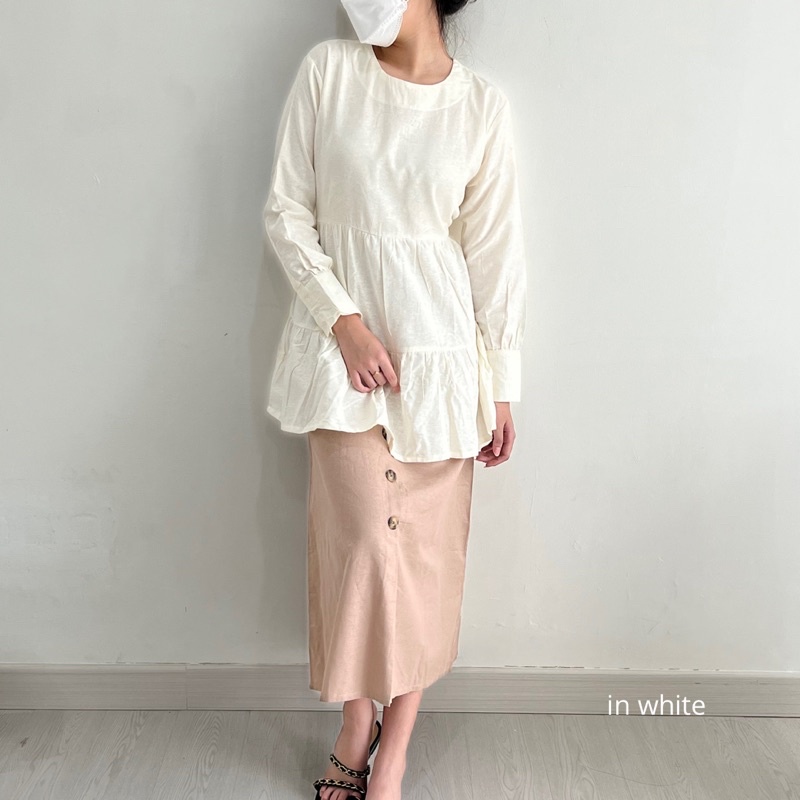 PORONAKA - MAMI Atasan Ruffle Blouse Linen Longsleeve