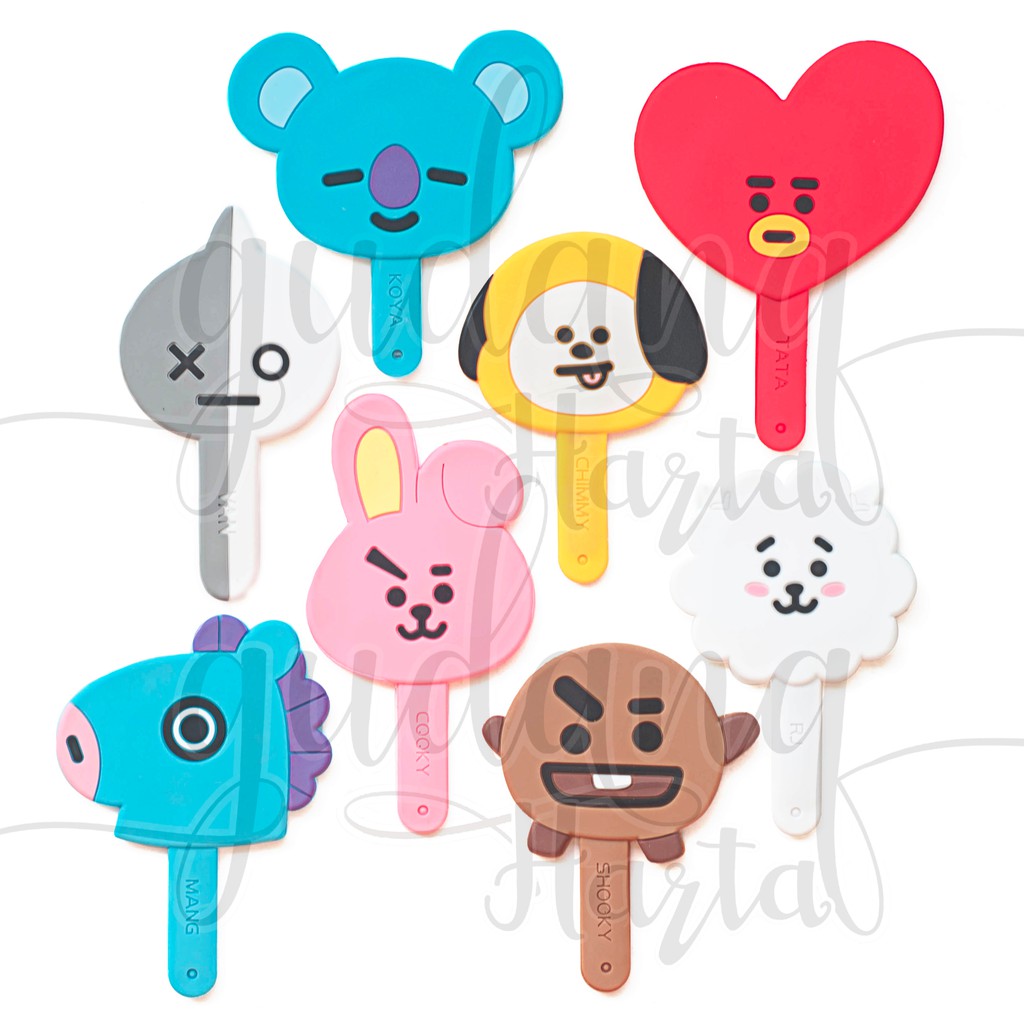 Cermin BTS BT21 Tangkai Kpop Portable Kaca Rias Lucu GH 504221