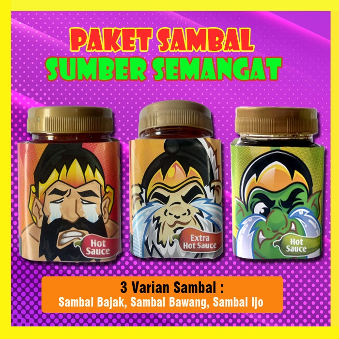 

PAKET SAMBAL SUMBER SEMANGAT -3 Varian Sambal BANGJO: Cumi, Ebi, Ayam,Teri, Ori - UK MEDIUM 175GR