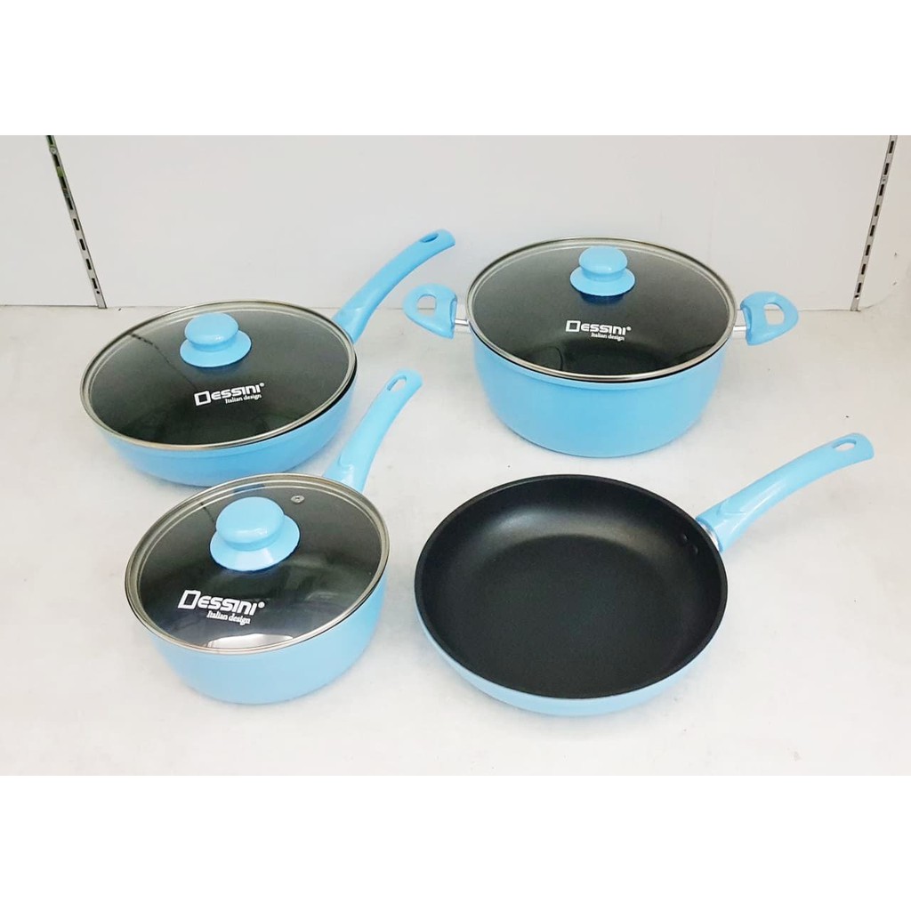 Panci Set Teflon Dessini 7 Pcs Biru Muda Unik Murah Berkualitas
