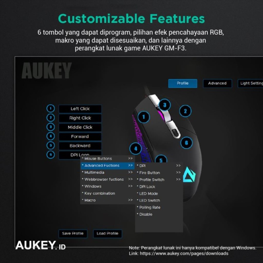 Gaming Mouse Aukey GM-F3 RGB Wired 7200 DPI - 500976