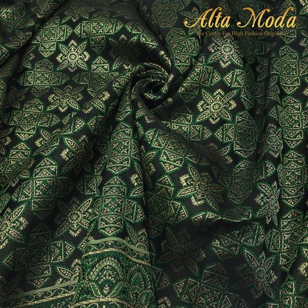 Kain Jacquard Motif Songket Floral Star Hijau Hitam (1M) (Alta Moda)