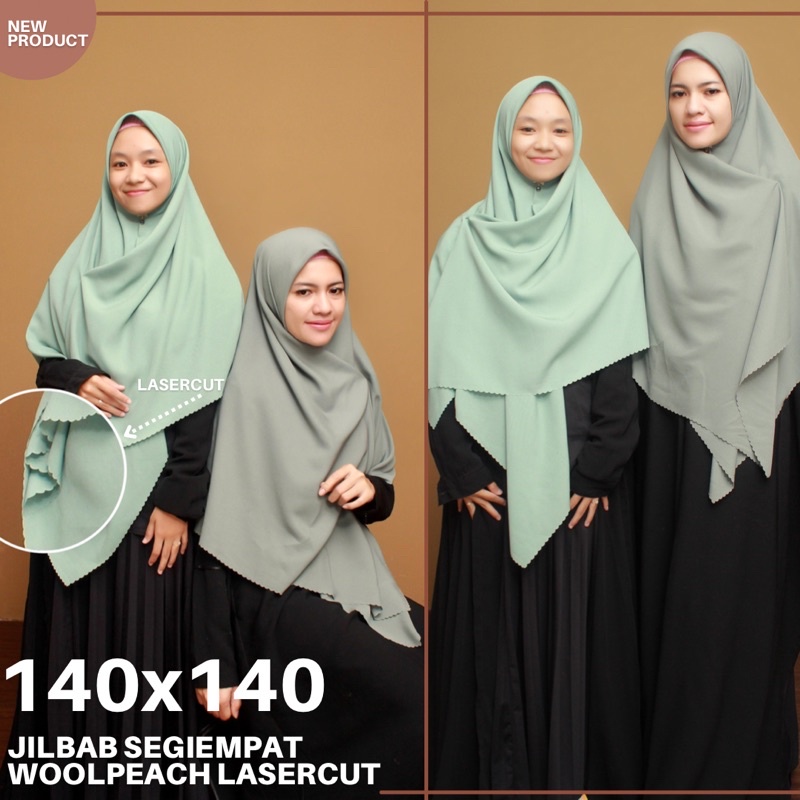 BARU Jilbab Segiempat jumbo Woolpeach Lasercut 140x140