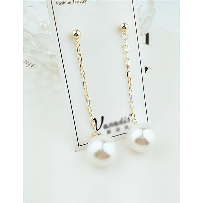 LRC Anting Tusuk Fashion Gold Pearl Flower Tassel Earrings F49333