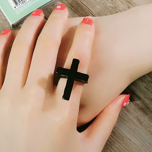 LRC CincinFashion Cross Decorated Simple Design Resin Korean Rings