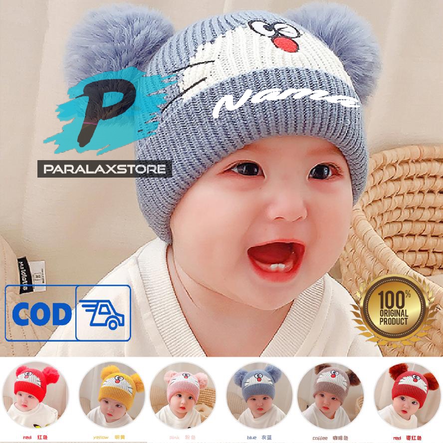 Topi kupluk bayi karakter doraemon bisa bordir custom nama sendiri untuk usia 0-2 thunan laki-laki p