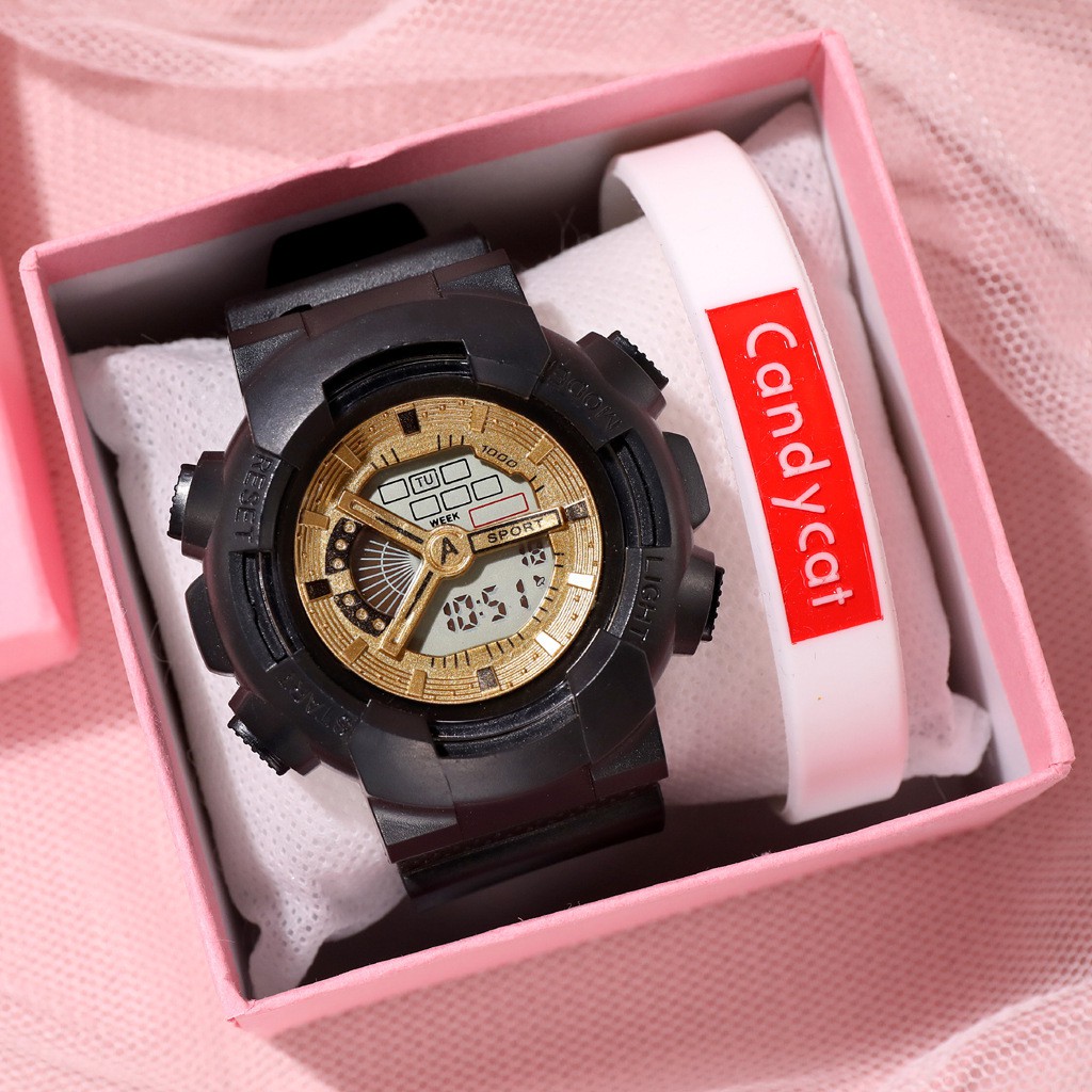 Jam Tangan Elektronik Rubber Wanita Dan Pria Fashion Style Korean Import-45-4 Hitam