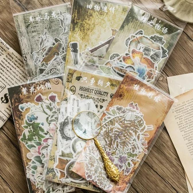 

(BISA COD) ic] 60 pcs deco sticker washi paper vintage diy scrapbook jurnal KOMPLIT Kode 1223
