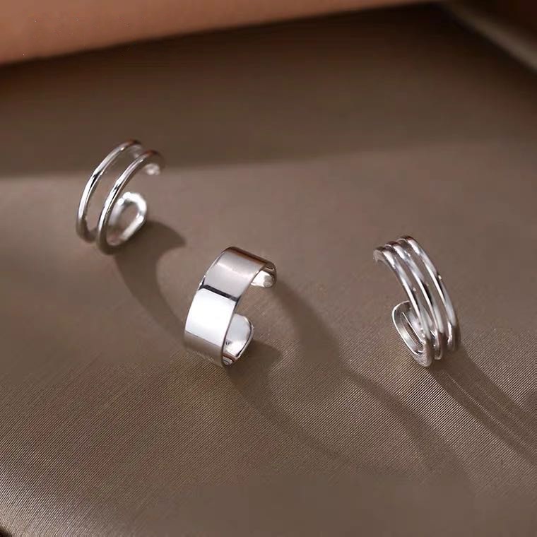 3pcs Anting Tusuk Silver Simple Gaya Korea Untuk Wanita