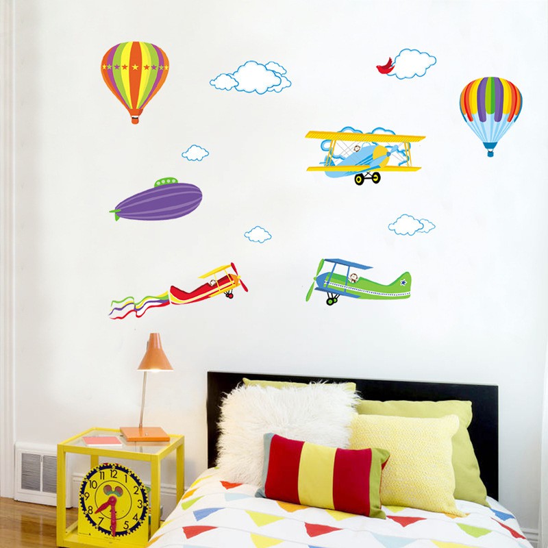 RELIZA WALL STICKER / STIKER DINDING HELIKOPTER PESAWAT BALON UDARA ANAK KIDS AWAN ANGKASA JM6607