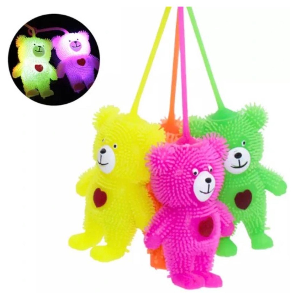 mainan bayi &amp; anak yoyo Ubur beruang lucu happy hati love teddy bear Lampu led Karet jelly mainan stress