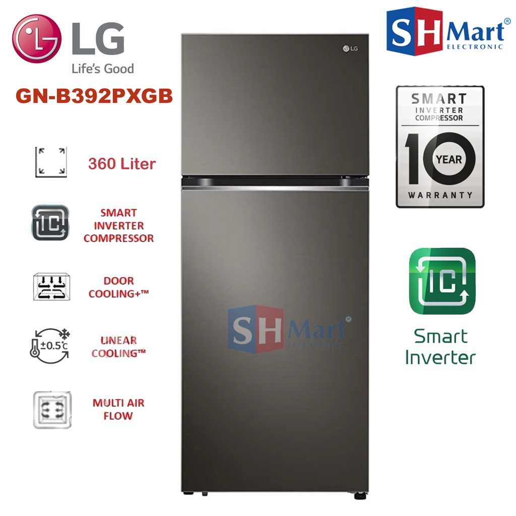 KULKAS LG 2 PINTU GN-B392PXGB / GN-B392PLGB KAPASITAS 395 LITER SMART INVERTER GARANSI RESMI