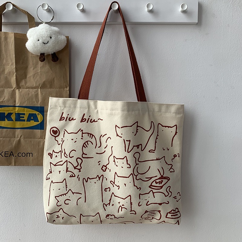 [LOKAL] TIKTOK - Totebag BiuBiu Cat Motif Abstrak Kanvas Kucing Aesthetic