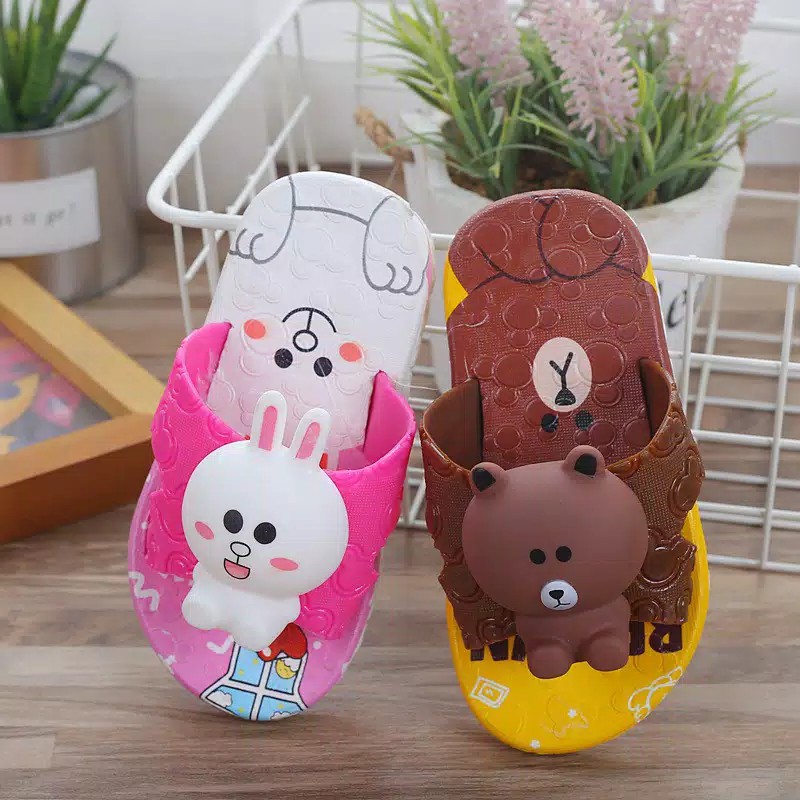 HappyOliver SANDAL BROWN&amp;FROG Sandal selop karet lucu anak, Sandal anak unicorn lucu