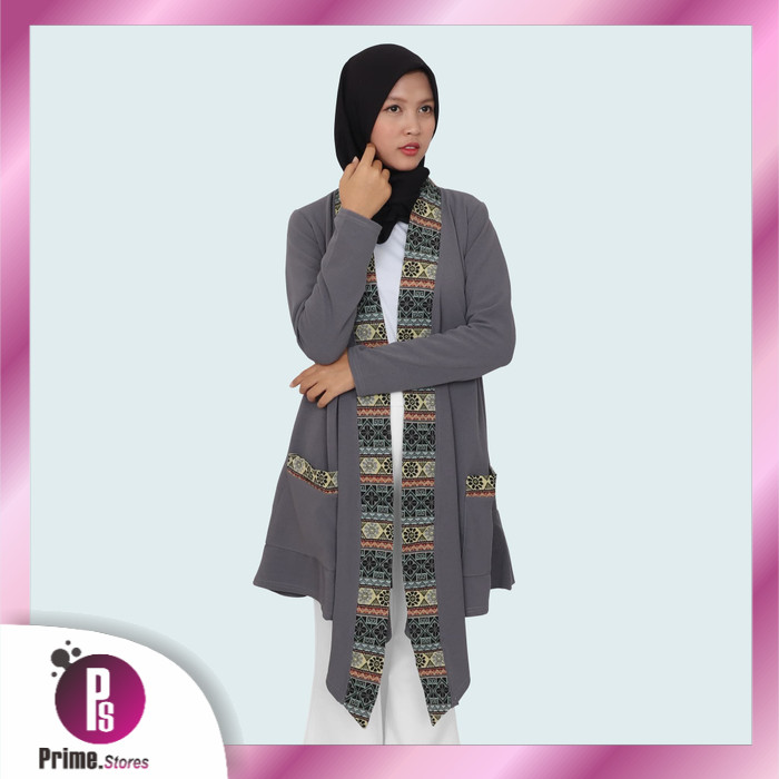 PR Outer Batik Songket Wanita - Baju Cardigan Outer Panjang Lengan Pendek - BD